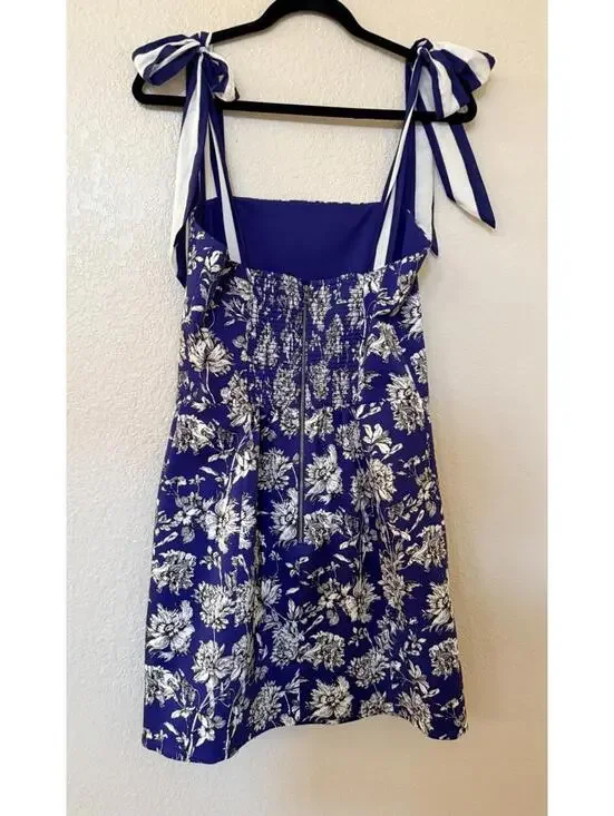 New Alice and Olivia Maryann Floral Tie Shoulder Dress Indigo Multi Sz 10 $440 - Picture 9 of 14